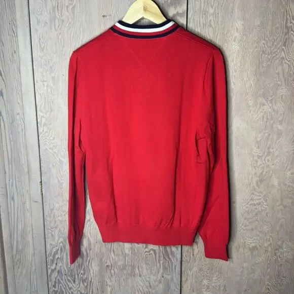 NWT Tommy Hilfiger Letterman H Red Navy Blue White Sweater Size XS - Picture 2 of 5